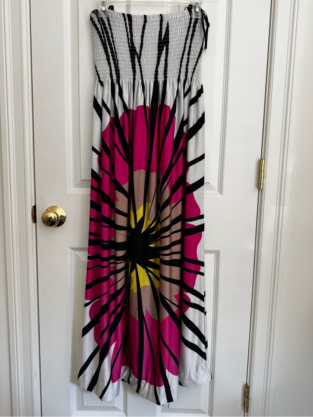 White & Fuchsia Floral Maxi Dress - Adjustable Strap